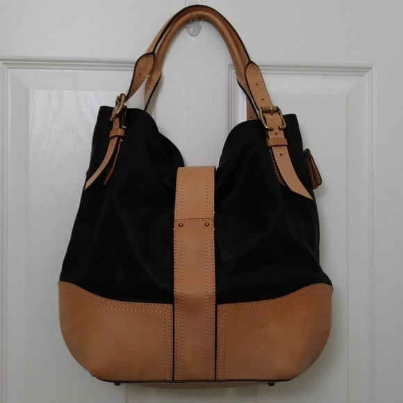 Brook Brothers Leather Black Tan Hobo Bag - Picture 2 of 16